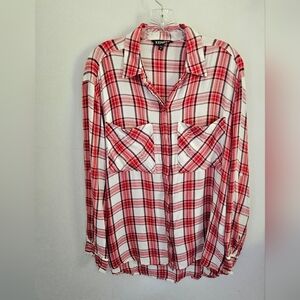 Express Plaid Button Down Pink Brown